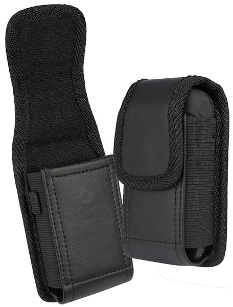 Nakedcellphone Sonim XP3 Case: Nakedcellphone Black Vegan Leather Vertical Pouch with Belt Loop & Magnetic Closure - View 4 of 11