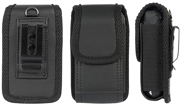 Nakedcellphone Sonim XP3 Case: Nakedcellphone Black Vegan Leather Vertical Pouch with Belt Loop & Magnetic Closure - View 6 of 11