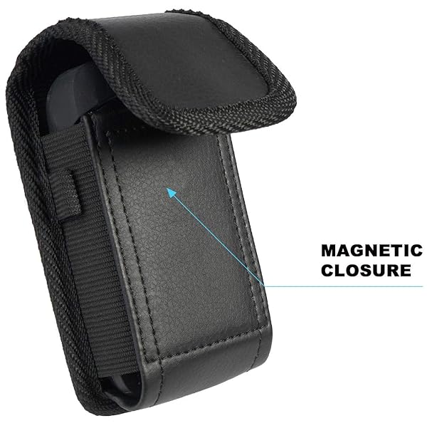 Nakedcellphone Sonim XP3 Case: Nakedcellphone Black Vegan Leather Vertical Pouch with Belt Loop & Magnetic Closure - View 10 of 11