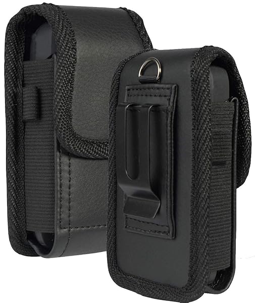 Nakedcellphone Sonim XP3 Case: Nakedcellphone Black Vegan Leather Vertical Pouch with Belt Loop & Magnetic Closure - View 3 of 11