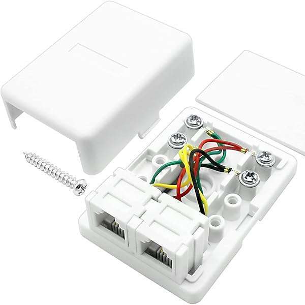 NECABLES Dual Port Telephone Jack Box - Surface Mount RJ11 6P4C, 4 Screw Terminals, White