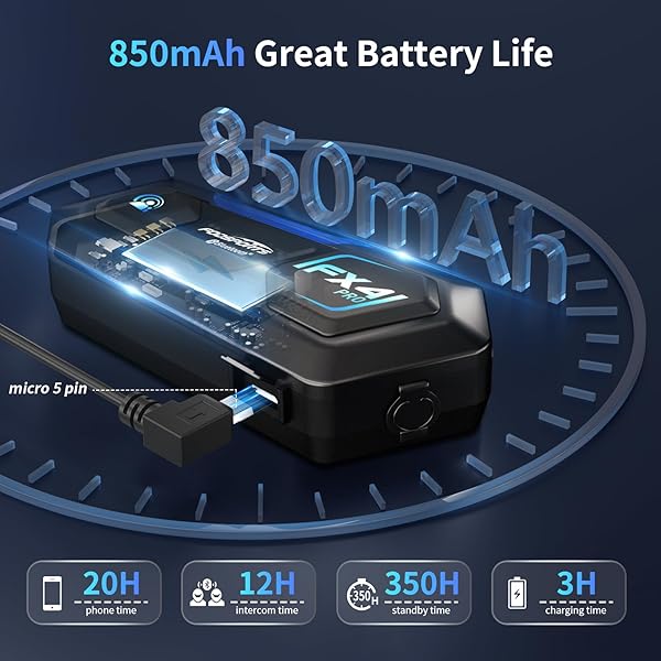 Fodsports FODSPORTS FX4 Pro Bluetooth Intercom: 4-Rider Helmet Communication System with FM & Dual Mics - View 8 of 10