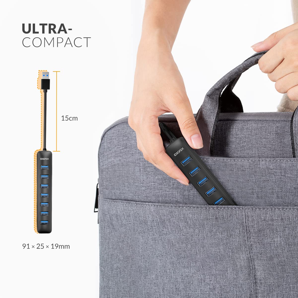 iDsonix 7 Port USB Hub 3.0 for Laptop iMac Surface Pro XPS and More Black - View 6 of 6