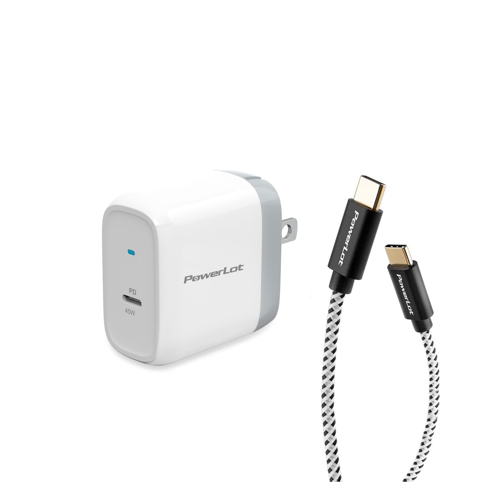 PowerLot 45W USB-C Charger with 6FT Cable - Fast Charging for Galaxy S22, S21, Z Flip 5, iPhone 16, iPad & MacBook - GaN PD 3.0