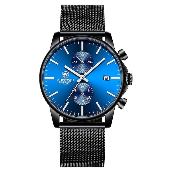 GOLDEN HOUR GOLDEN HOUR Men's Waterproof Sport Quartz Watch Stainless Steel Chronograph Black Blue Face Fashionable Auto Date Timepiece