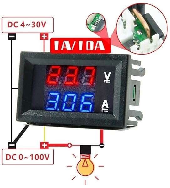diymore "DIYMore 5PCS Waterproof 0.28" Volt Amp Meter - Dual Display DC 100V 10A Mini Voltmeter Ammeter with Red-Blue LED" - View 4 of 8