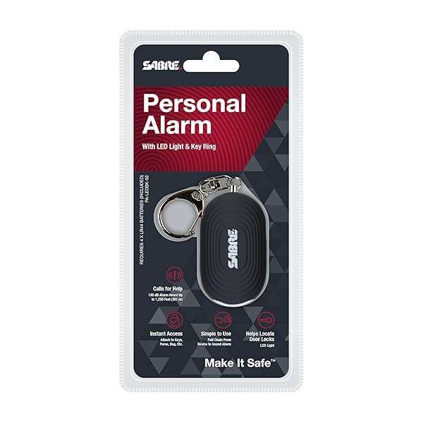 SABRE Stay Safe with SABRE 2-in-1 Personal Alarm & LED Light - 130dB Siren, 1,250ft Range, Compact Design for Bags & Keys - View 9 of 11