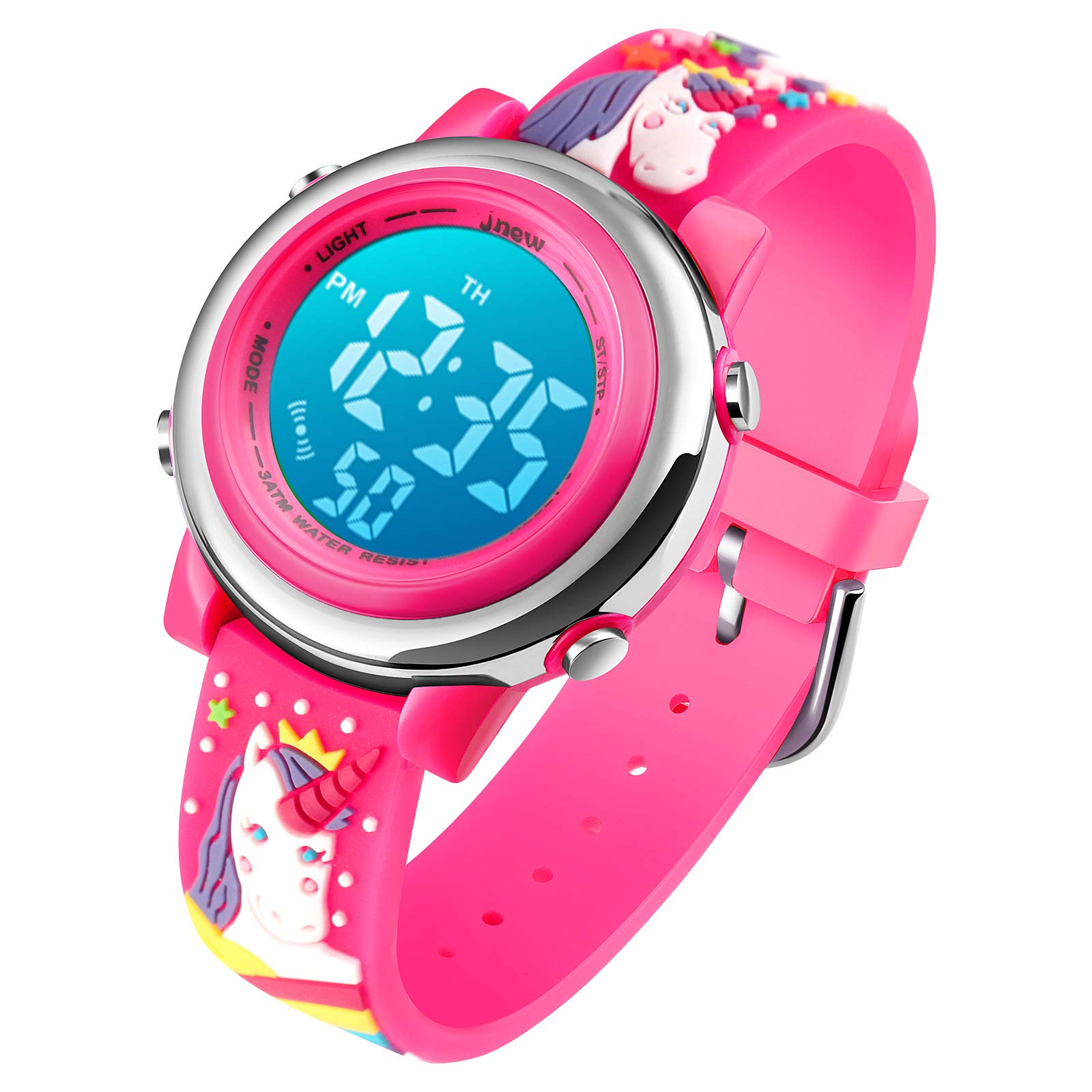Cofuo Kids Digital Sport Waterproof Watch Unicorn Red for Girls and Boys with LED Alarm Stopwatch Perfect for Outdoor Activities