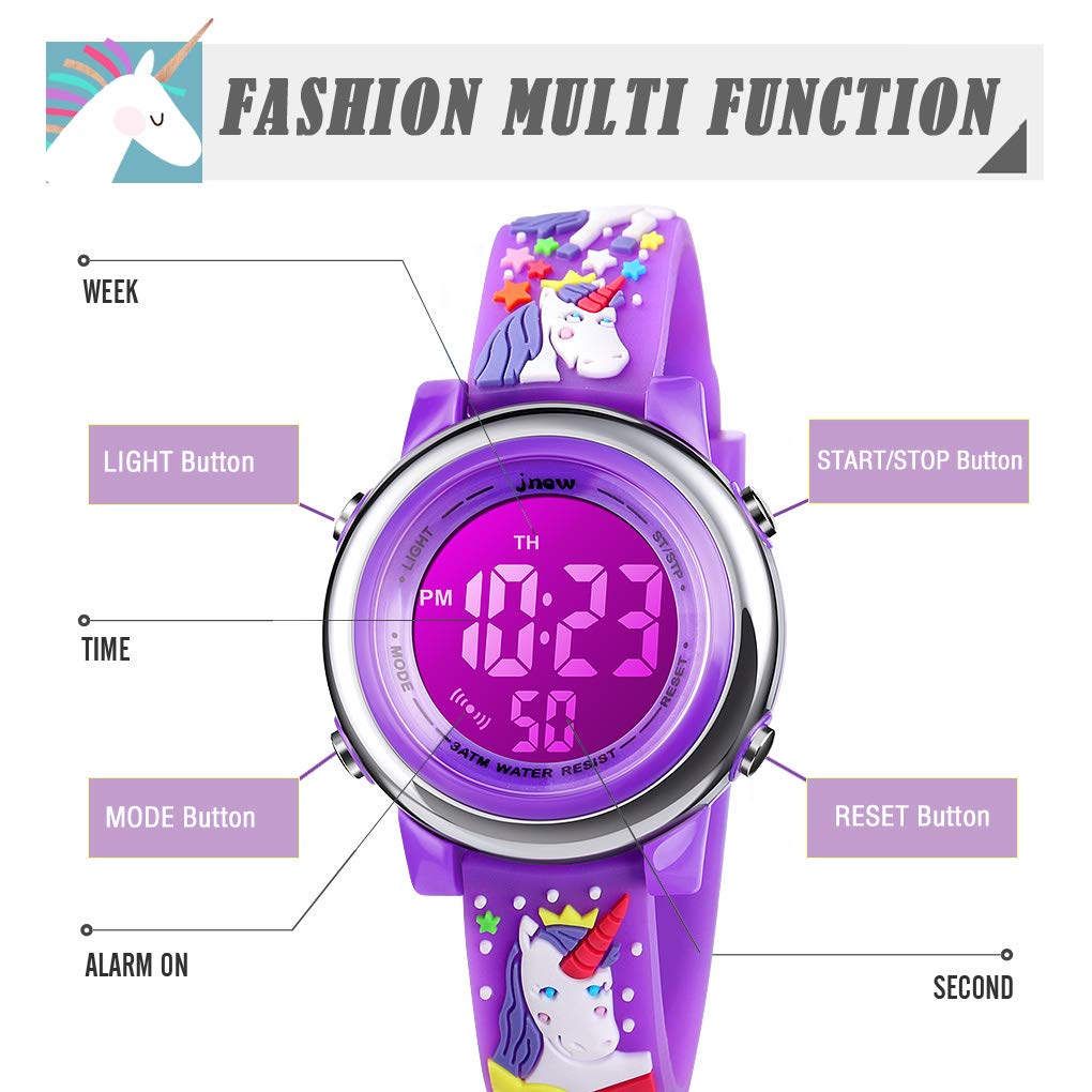 cofuo Cofuo Kids Digital Sport Waterproof Watch for Girls and Boys Unicorn Dark Purple LED Alarm Stopwatch Child Wristwatch - View 4 of 7