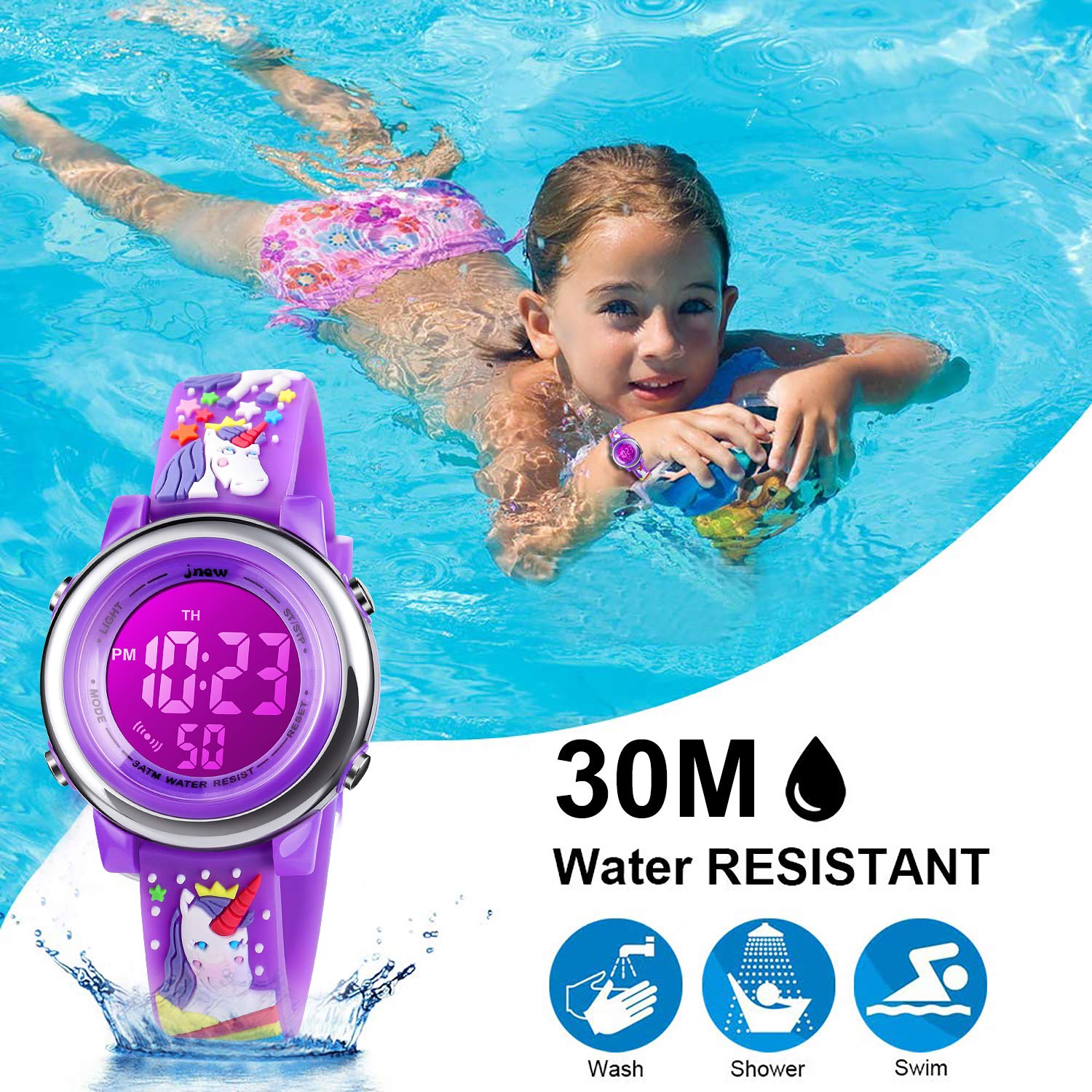cofuo Cofuo Kids Digital Sport Waterproof Watch for Girls and Boys Unicorn Dark Purple LED Alarm Stopwatch Child Wristwatch - View 6 of 7