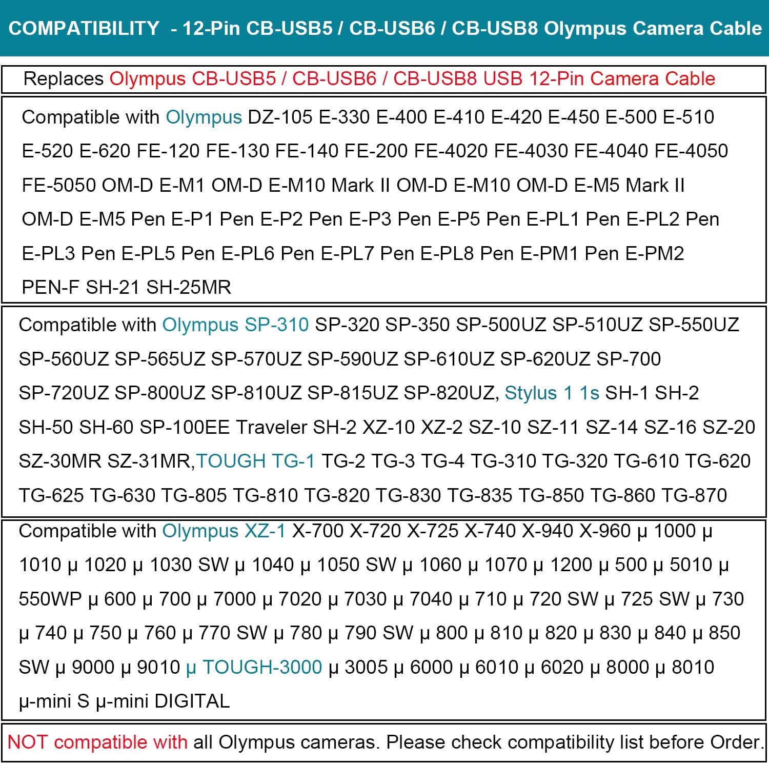 Arzweyk USB Data Transfer Charger Cord for Olympus Tough TG Series and EM10 Replacement for CB-USB5 CB-USB6 CB-USB8 Camera Cable - View 2 of 7