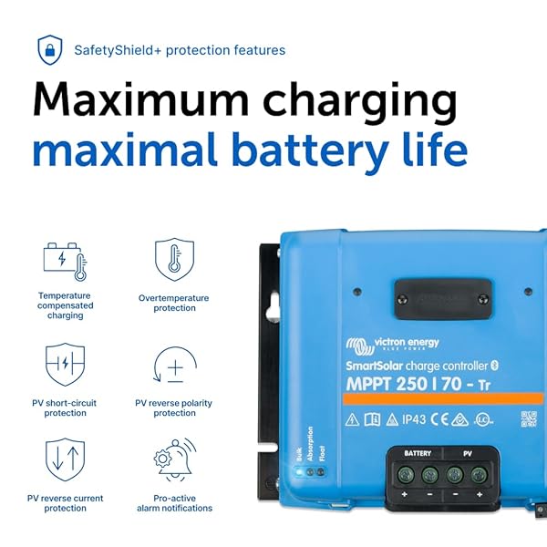 Victron Energy Victron Energy SmartSolar MPPT Charge Controller: 70A, Bluetooth, 12-48V for Efficient Solar Panel Charging - View 10 of 11