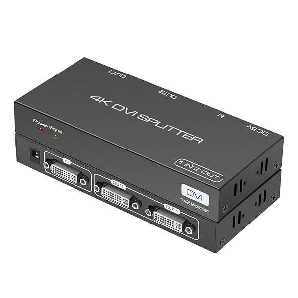 DONGJIAN 4K DVI Splitter 1x2 - Dual Monitor Video Distribution with EDID Management for PC, Laptop, DVR, Projector & HDTV