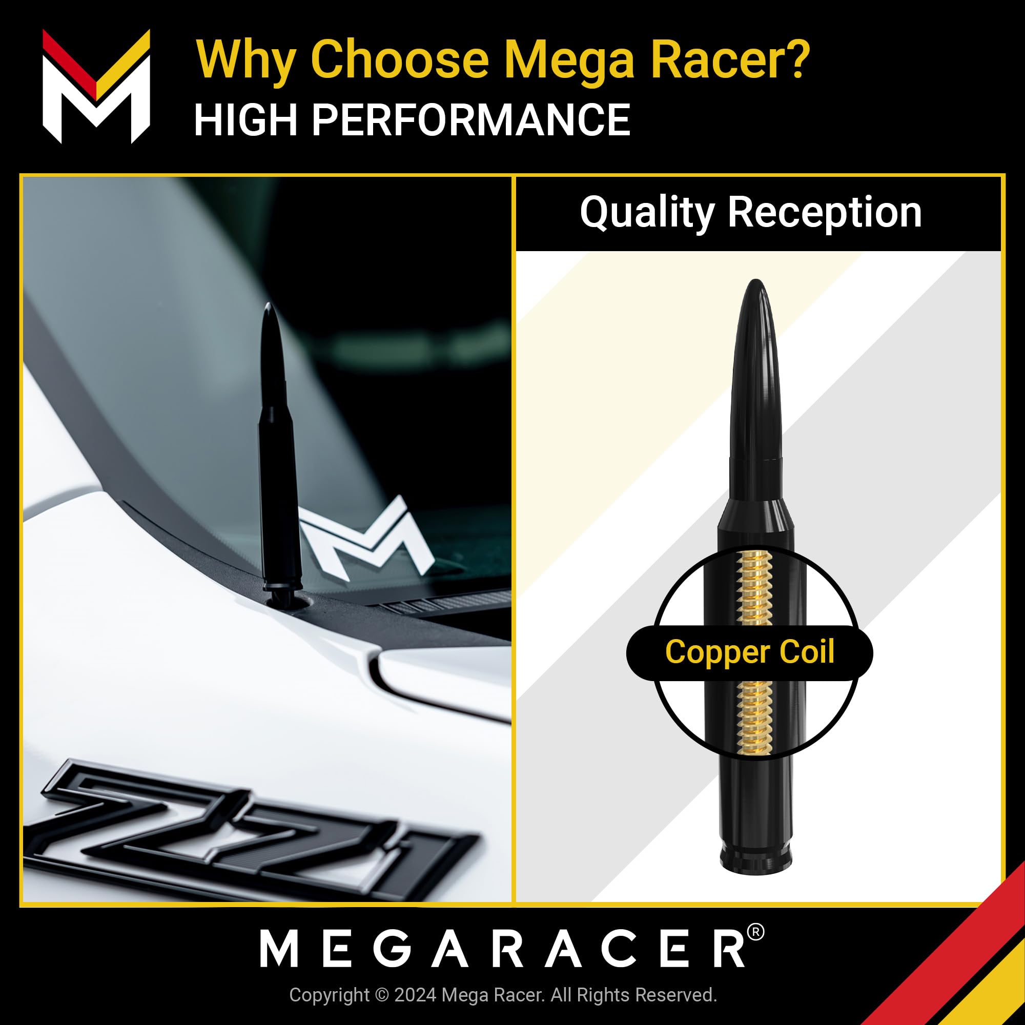 Mega Racer Universal 50 Cal Bullet Antenna for Trucks Cars Ford F150 Ram 1500 Silverado Harley Davidson Toyota Short 5.5 Inch Black Replacement - View 3 of 6