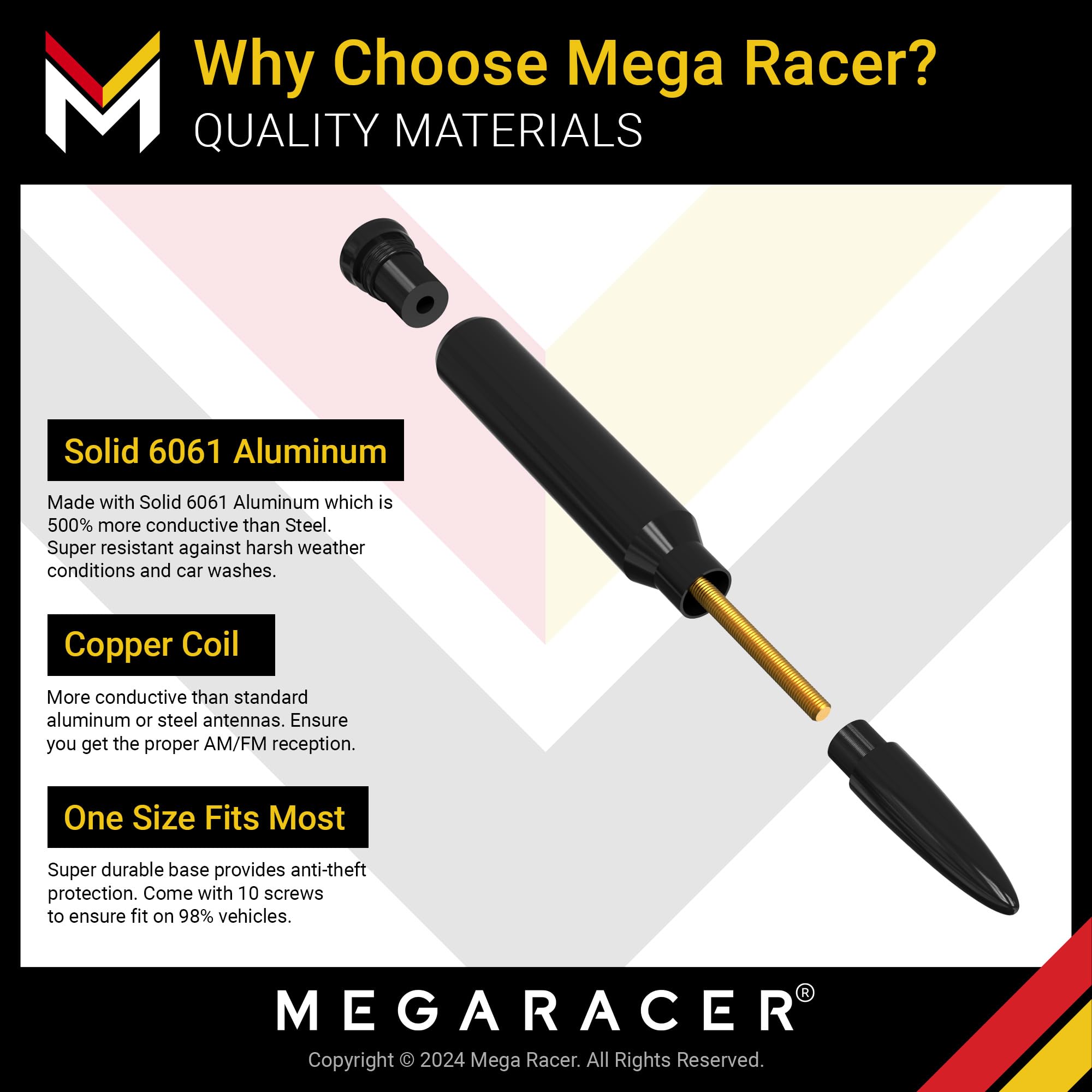 Mega Racer Universal 50 Cal Bullet Antenna for Trucks Cars Ford F150 Ram 1500 Silverado Harley Davidson Toyota Short 5.5 Inch Black Replacement - View 4 of 6