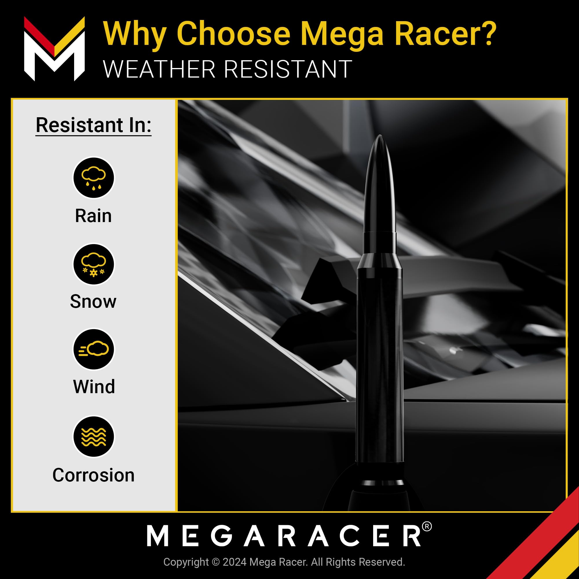 Mega Racer Universal 50 Cal Bullet Antenna for Trucks Cars Ford F150 Ram 1500 Silverado Harley Davidson Toyota Short 5.5 Inch Black Replacement - View 5 of 6