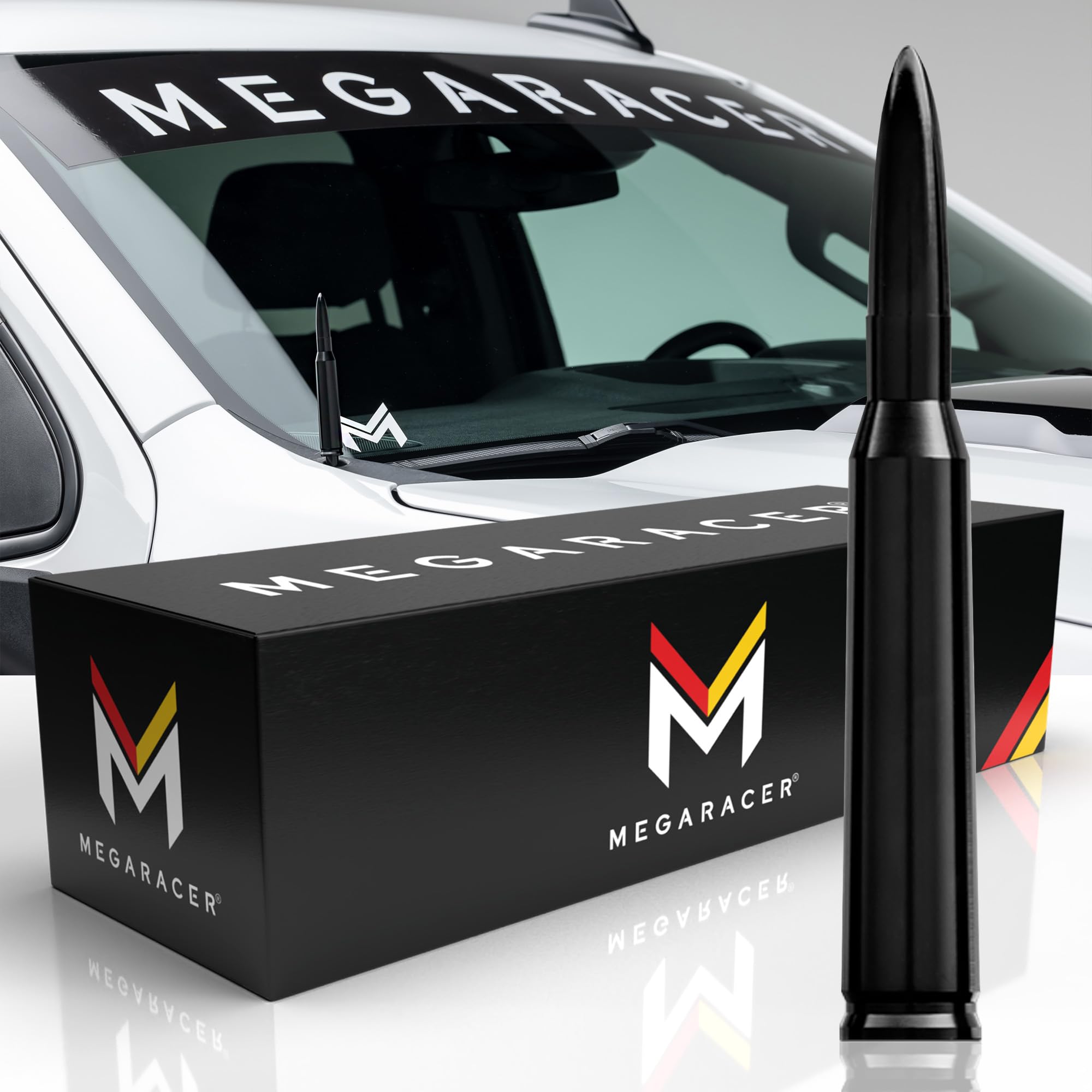 Mega Racer Universal 50 Cal Bullet Antenna for Trucks Cars Ford F150 Ram 1500 Silverado Harley Davidson Toyota Short 5.5 Inch Black Replacement