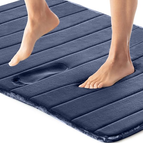 GORILLA GRIP Soft & Absorbent Gorilla Grip Memory Foam Bath Mat - Washable 24x17 Navy Blue Rug for Ultimate Comfort