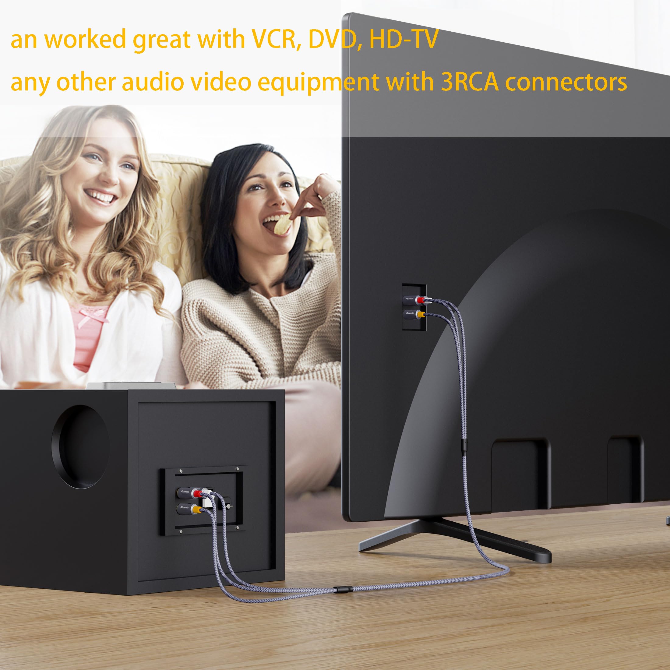 Ruaeoda 6ft AV Cable 3RCA to 3RCA Shielded Gold Plated for Set-Top Box Speaker Amplifier DVD Player - View 2 of 7