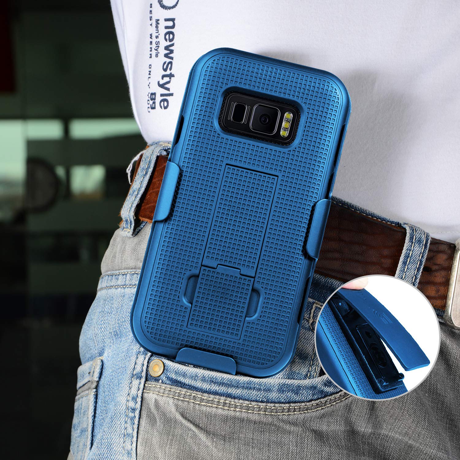 Cobalt Blue Case with Clip for Samsung Galaxy XCover FieldPro Kickstand Cover and Rotating Belt Holster Combo - View 6 of 8