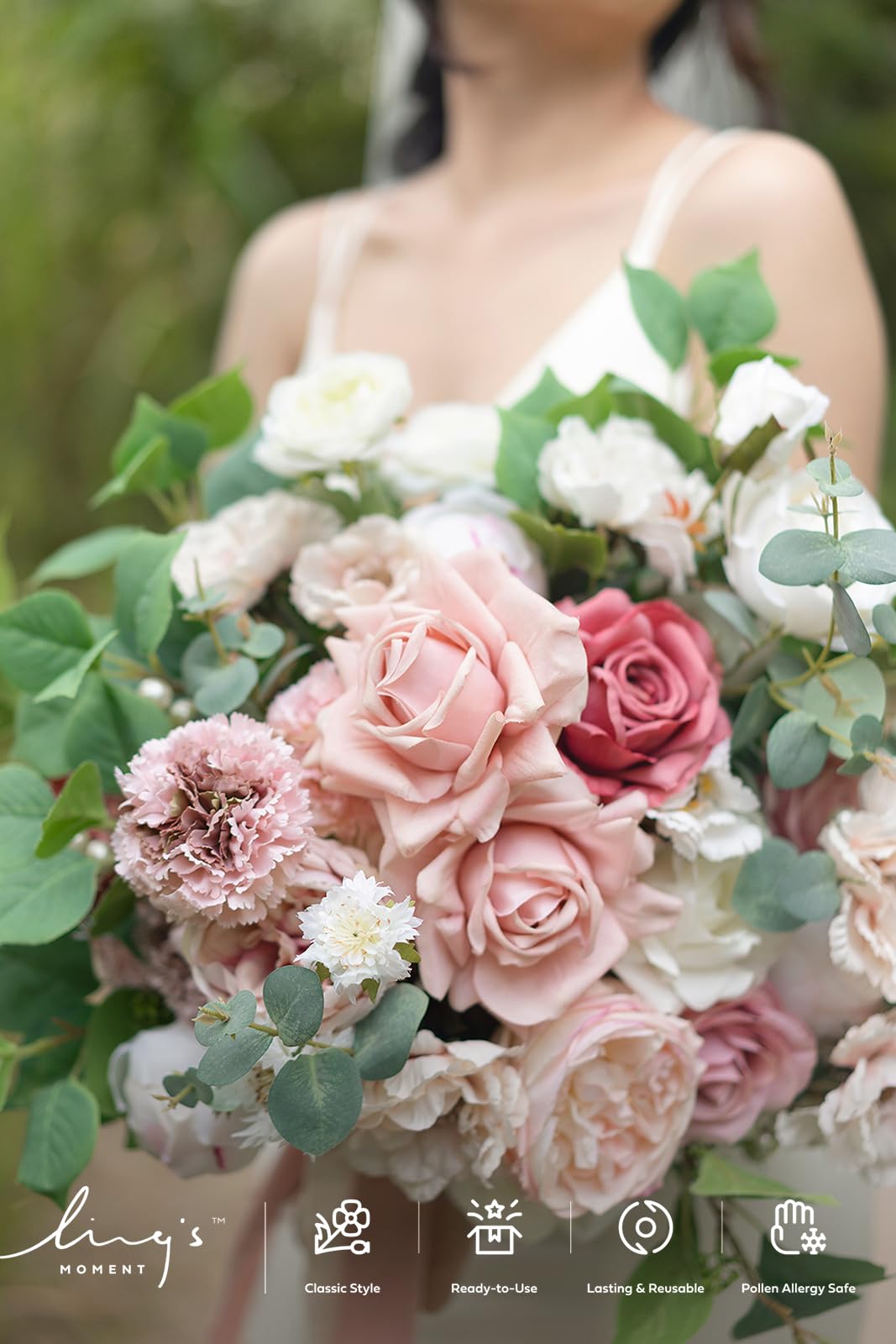 Ling's Moment Pink Wedding Bouquets Dusty Rose Bridal Flowers 15 Inch Free Form Artificial Bouquets for Bride - View 3 of 9