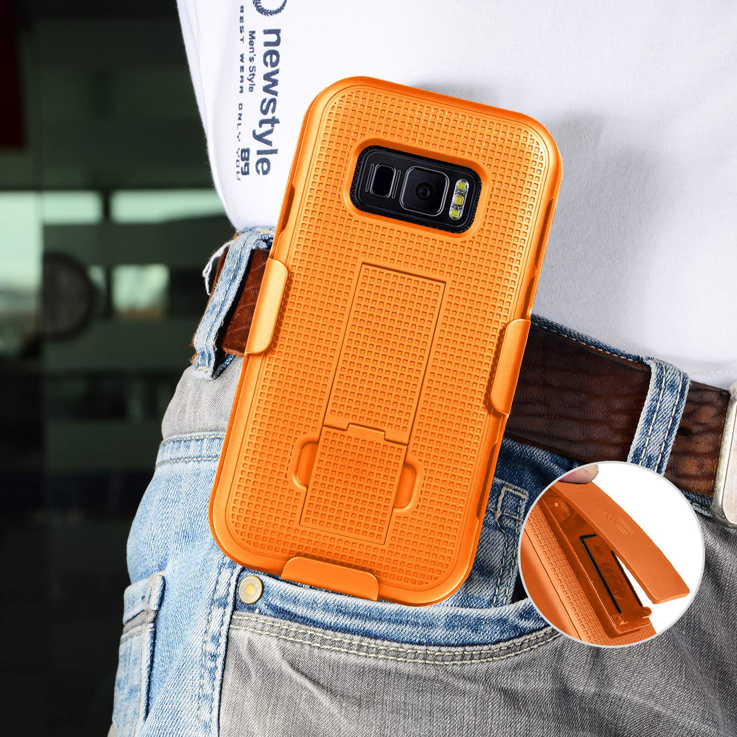 Bright Orange Case with Clip for Samsung Galaxy XCover FieldPro Kickstand Cover and Rotating Belt Holster Combo - View 6 of 8