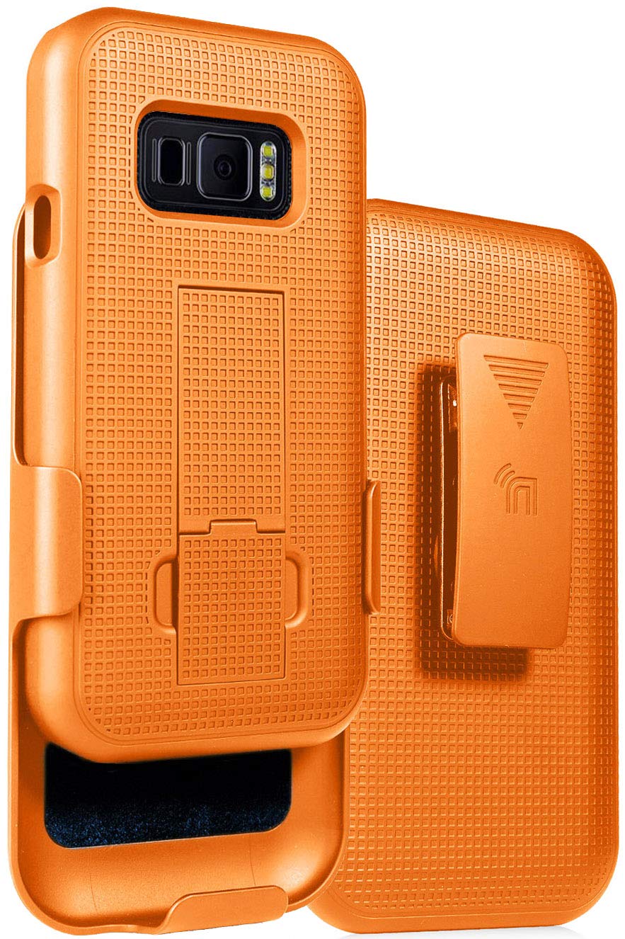 Bright Orange Case with Clip for Samsung Galaxy XCover FieldPro Kickstand Cover and Rotating Belt Holster Combo