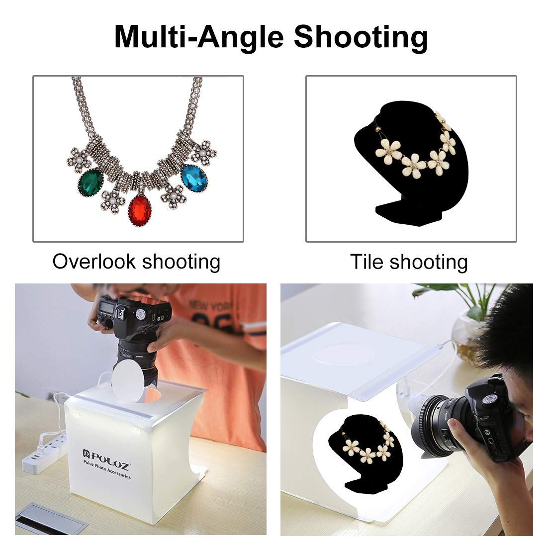 PULUZ Mini Studio Light Box 7.87in Foldable Photography Tent Kit with 40 LED Beads and 6 Color Backdrops for Small Items - View 7 of 9