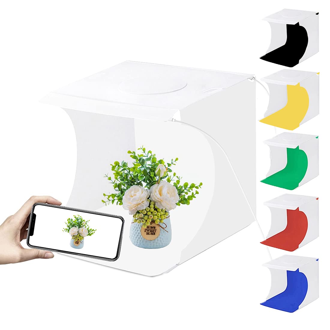 PULUZ Mini Studio Light Box 7.87in Foldable Photography Tent Kit with 40 LED Beads and 6 Color Backdrops for Small Items