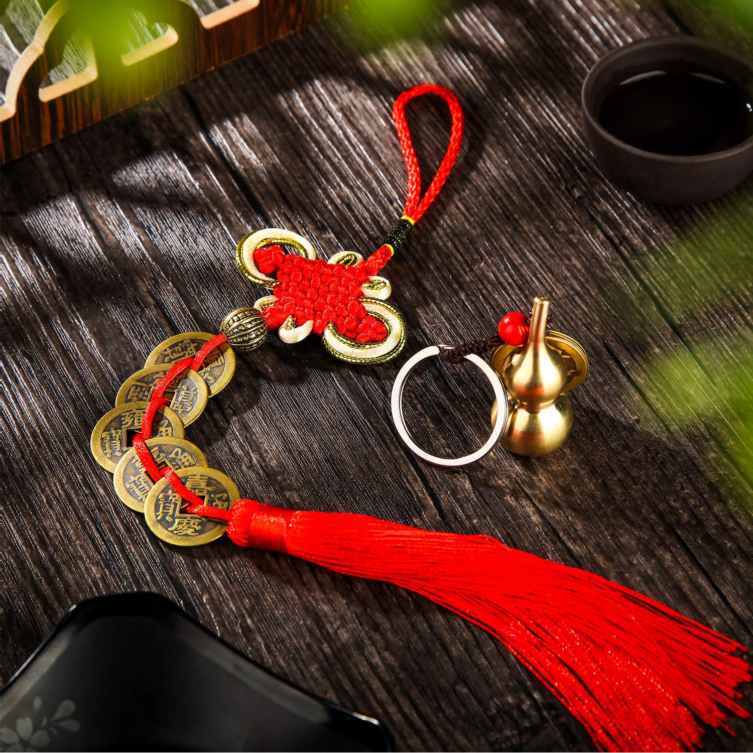 Chinese Coins Feng Shui Brass Wu Lou Health Amulet Keychain Lucky Charms Red String 2025 for Good Luck Fortune Wealth Success - View 3 of 7