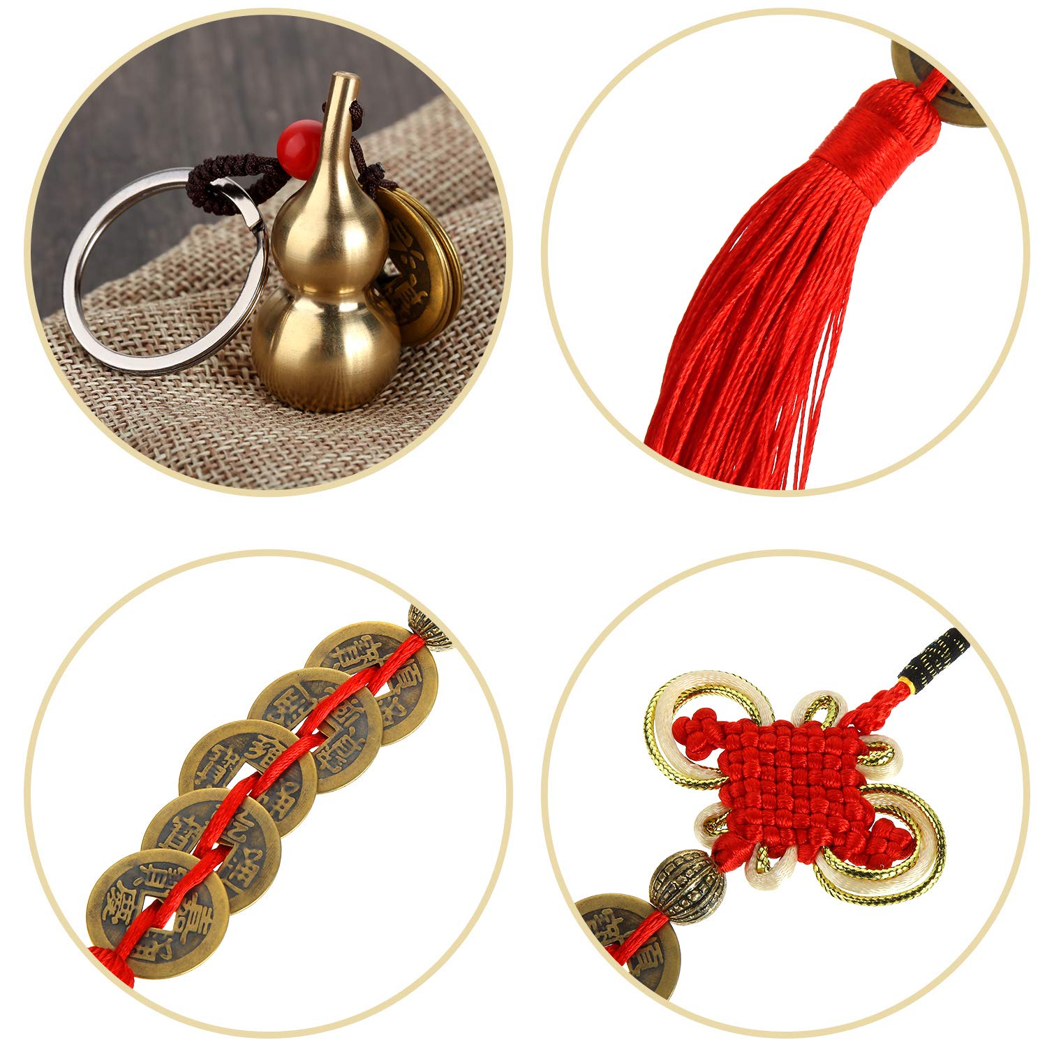 Chinese Coins Feng Shui Brass Wu Lou Health Amulet Keychain Lucky Charms Red String 2025 for Good Luck Fortune Wealth Success - View 4 of 7