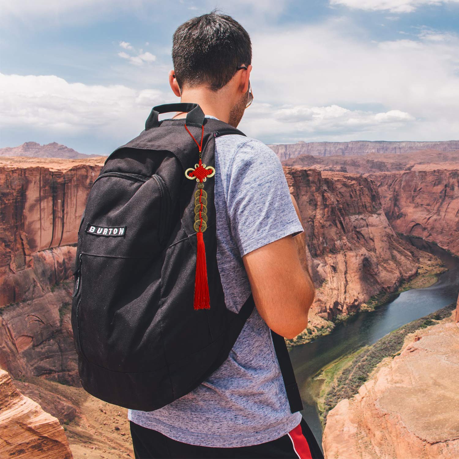 Chinese Coins Feng Shui Brass Wu Lou Health Amulet Keychain Lucky Charms Red String 2025 for Good Luck Fortune Wealth Success - View 5 of 7