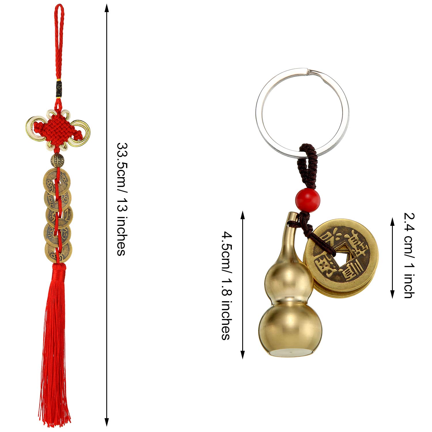 Chinese Coins Feng Shui Brass Wu Lou Health Amulet Keychain Lucky Charms Red String 2025 for Good Luck Fortune Wealth Success - View 7 of 7