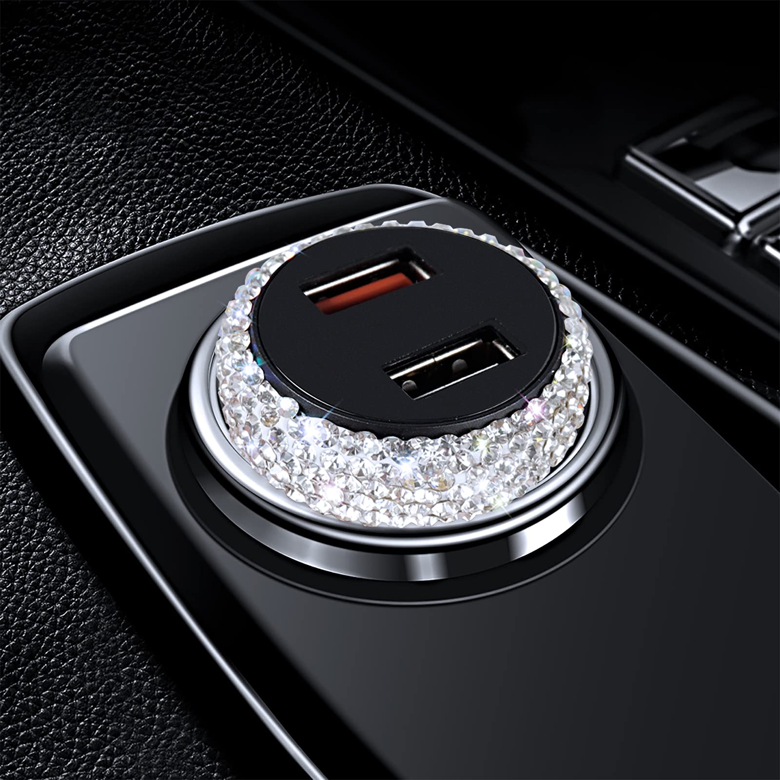 Dual USB Car Charger Quick Charge 3.0 Fast Charging Adapter for iPhone iPad Samsung Google Pixel Bling Car Decor Pure White - View 2 of 8