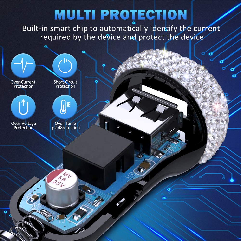 Dual USB Car Charger Quick Charge 3.0 Fast Charging Adapter for iPhone iPad Samsung Google Pixel Bling Car Decor Pure White - View 4 of 8