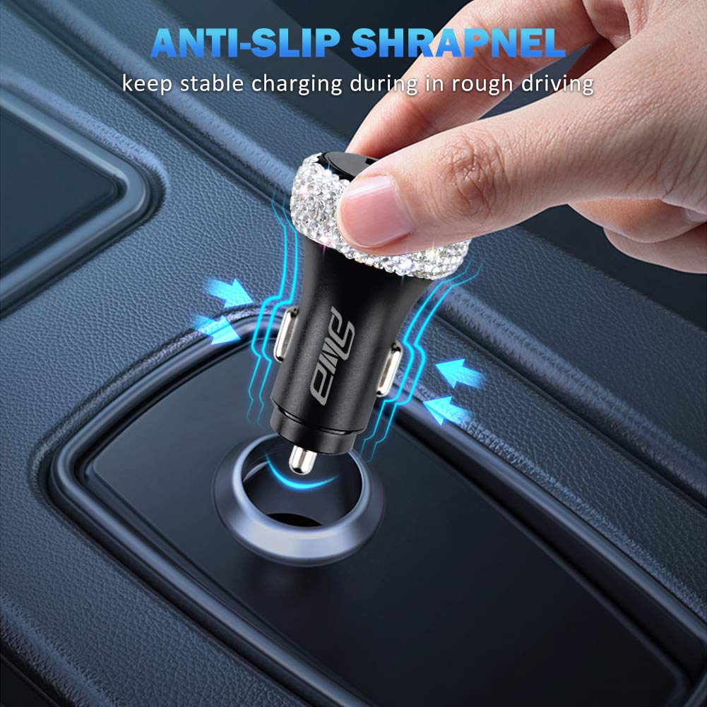 Dual USB Car Charger Quick Charge 3.0 Fast Charging Adapter for iPhone iPad Samsung Google Pixel Bling Car Decor Pure White - View 6 of 8