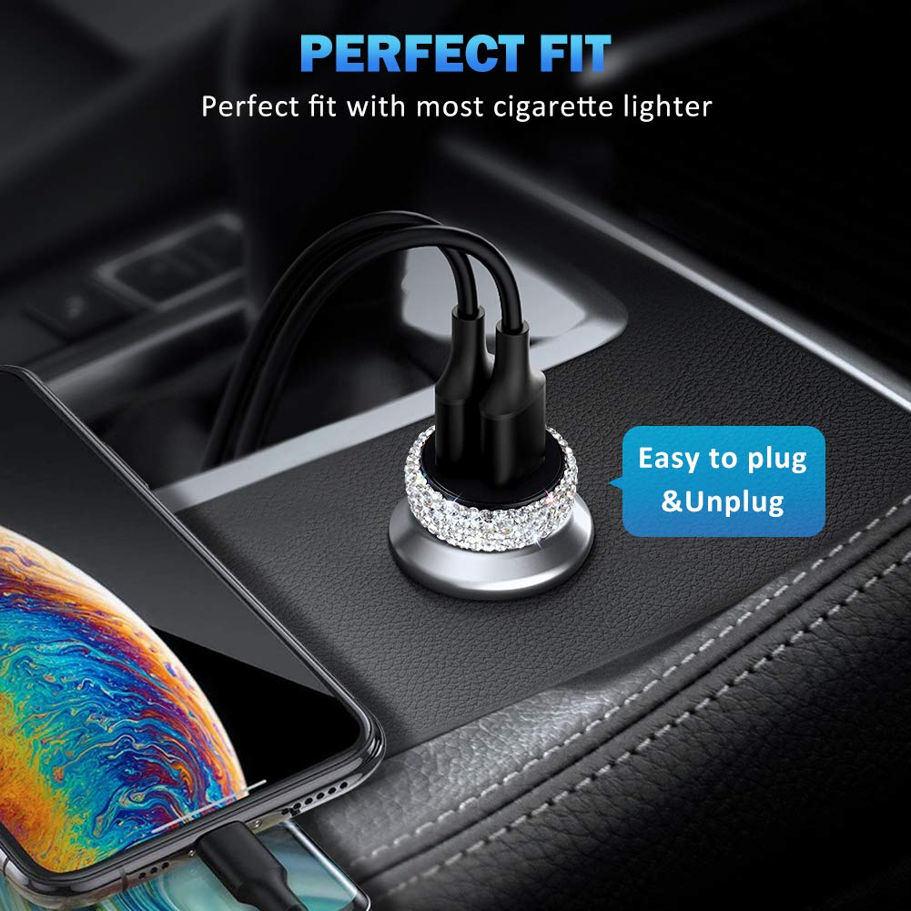 Dual USB Car Charger Quick Charge 3.0 Fast Charging Adapter for iPhone iPad Samsung Google Pixel Bling Car Decor Pure White - View 7 of 8