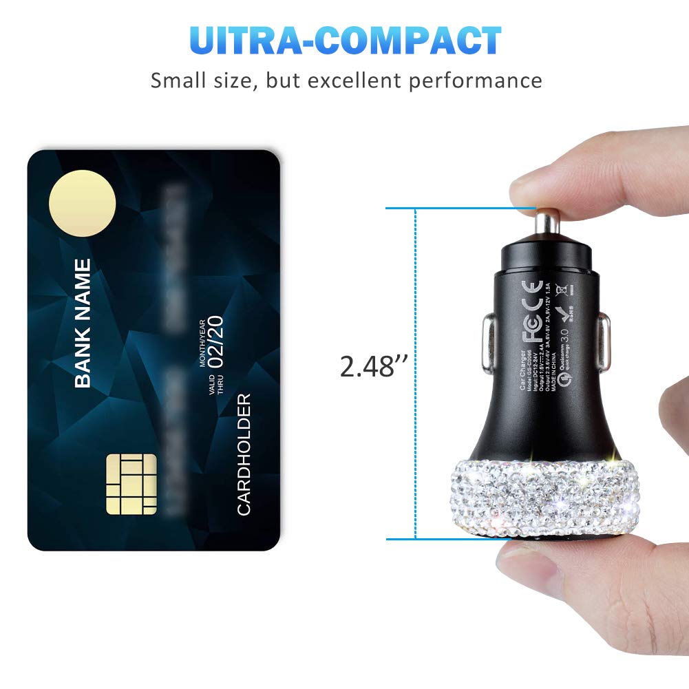 Dual USB Car Charger Quick Charge 3.0 Fast Charging Adapter for iPhone iPad Samsung Google Pixel Bling Car Decor Pure White - View 8 of 8