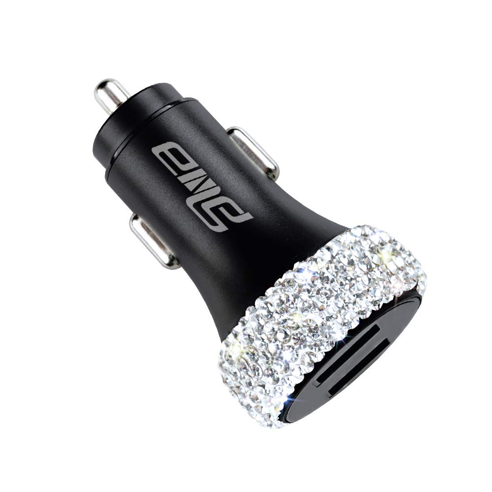 Dual USB Car Charger Quick Charge 3.0 Fast Charging Adapter for iPhone iPad Samsung Google Pixel Bling Car Decor Pure White