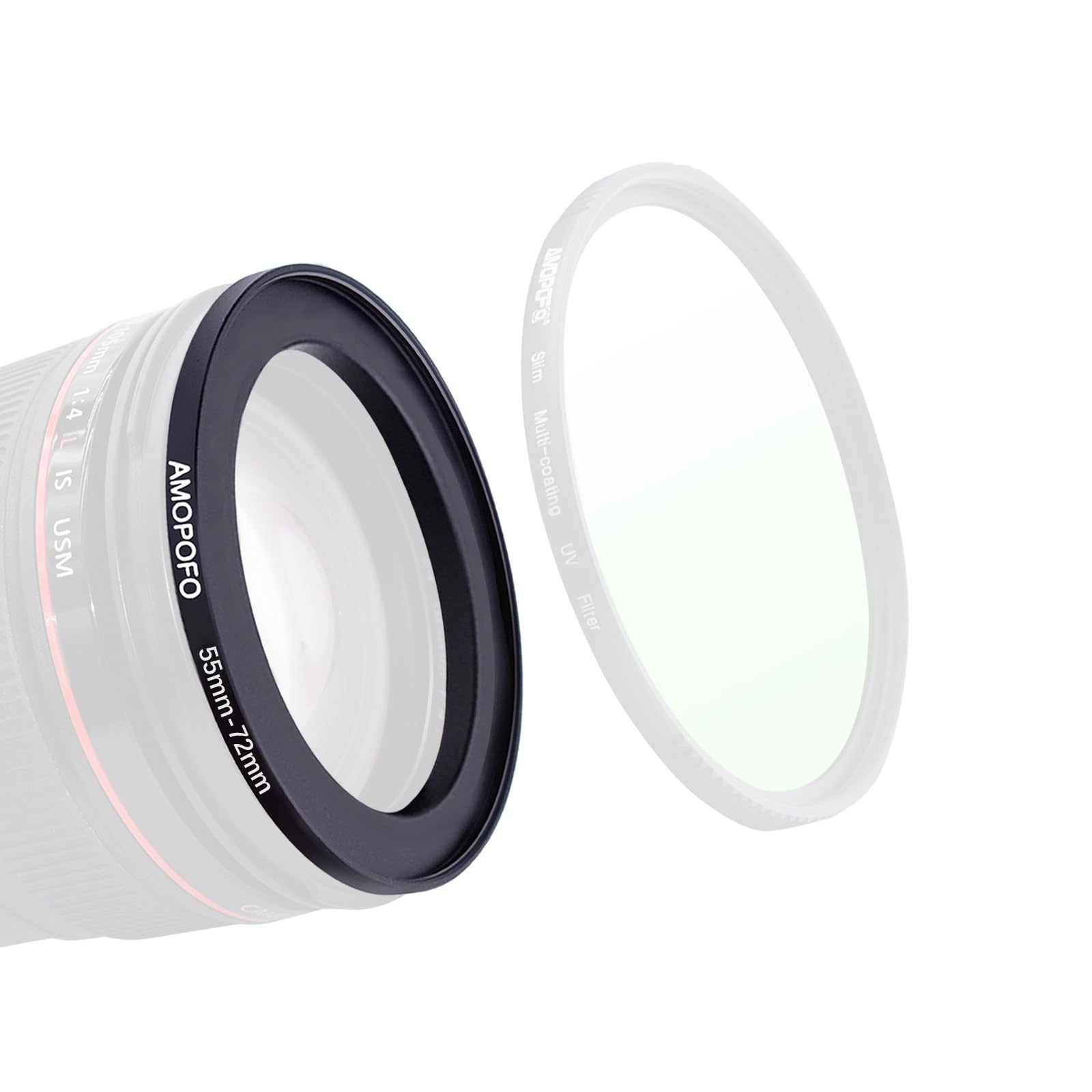 AMOPOFO 55mm to 72mm Step Up Ring Filter Adapter for UV ND CPL Aluminum Black - View 2 of 6