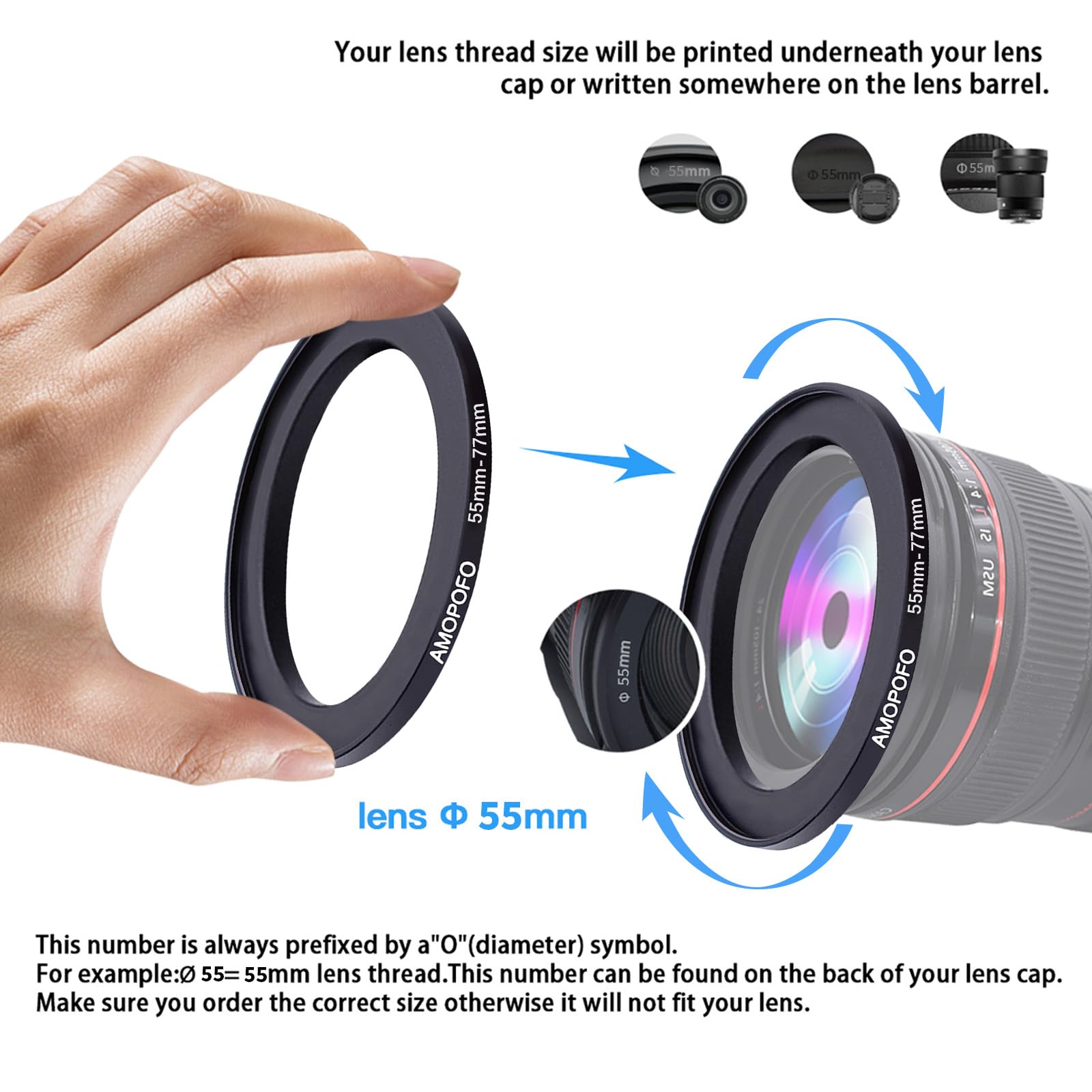 55mm to 77mm Step Up Ring Filter Adapter for Camera UV ND CPL Filters Metal Design - View 4 of 5