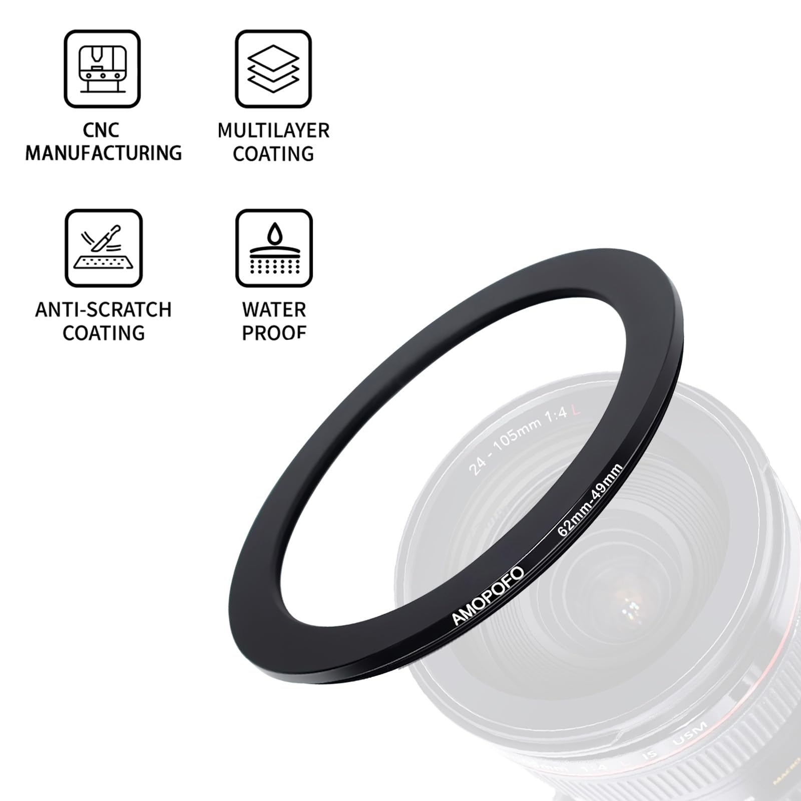 62mm to 49mm Camera Filter Ring Step Down Adapter for 49mm UV ND CPL Metal Filter - View 2 of 5