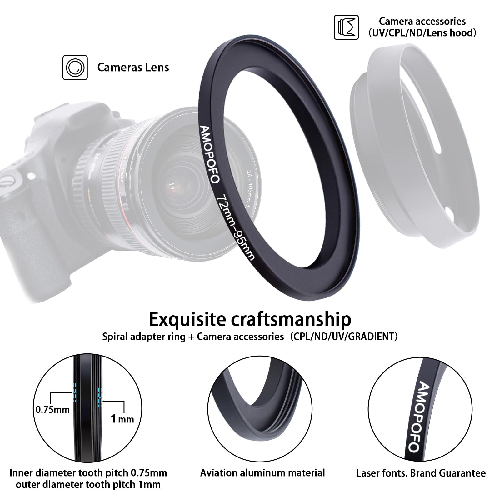 72mm to 95mm Step Up Ring Filter Adapter for Camera UV ND CPL Metal Filter - View 3 of 5