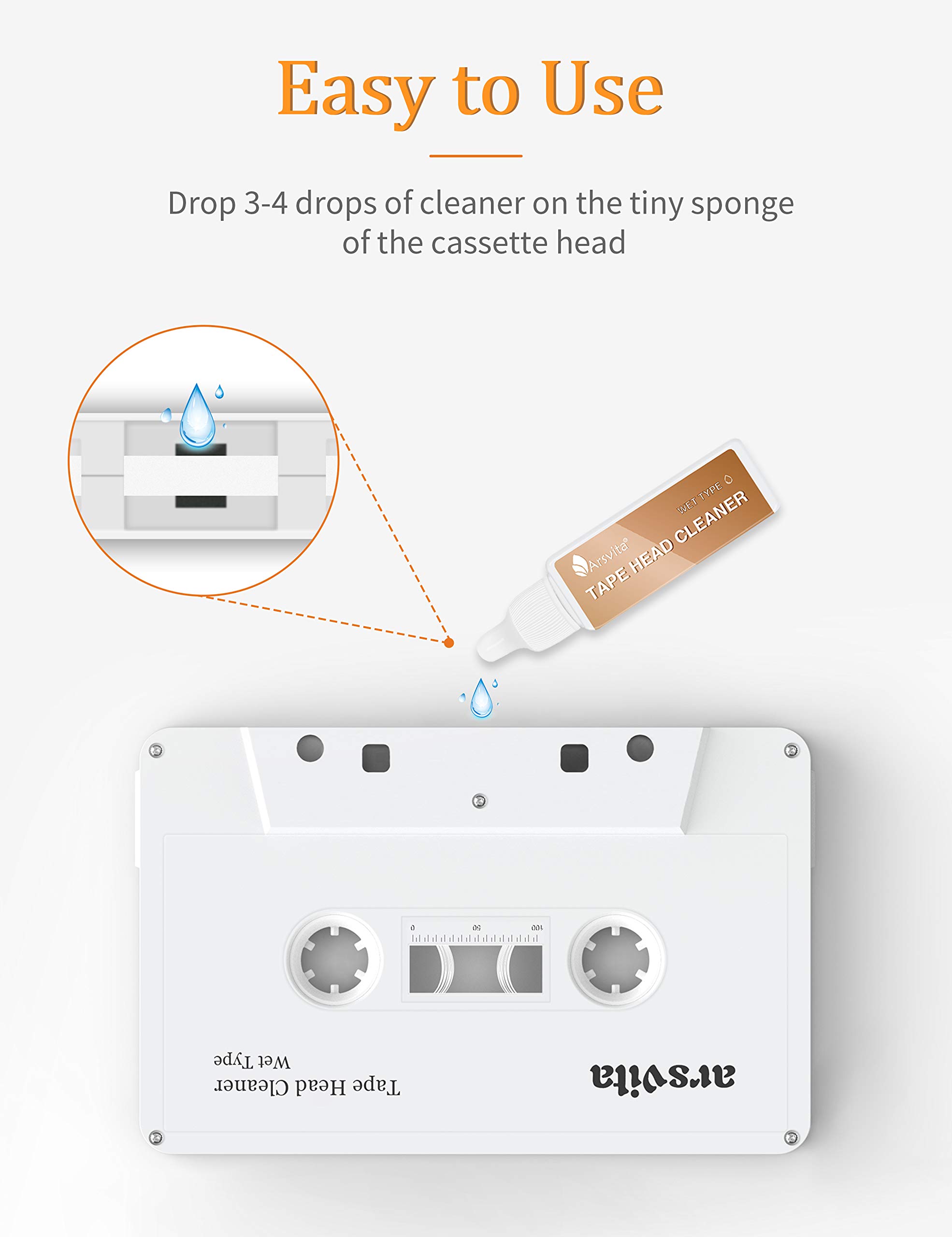 Arsvita Audio Tape Cassette Head Cleaner with Three Cleaning Solutions for Optimal Sound Quality - View 2 of 5