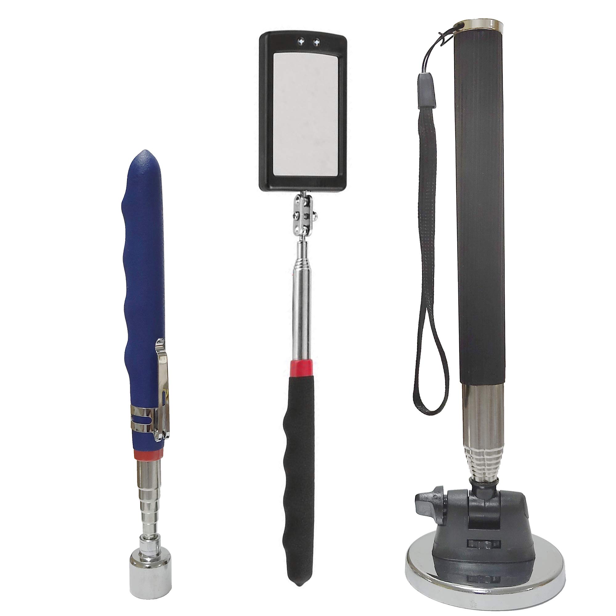 Telescoping Inspection Mirror with Extendable Observation and Magnetic Tool Set for Mechanics Automotive Use