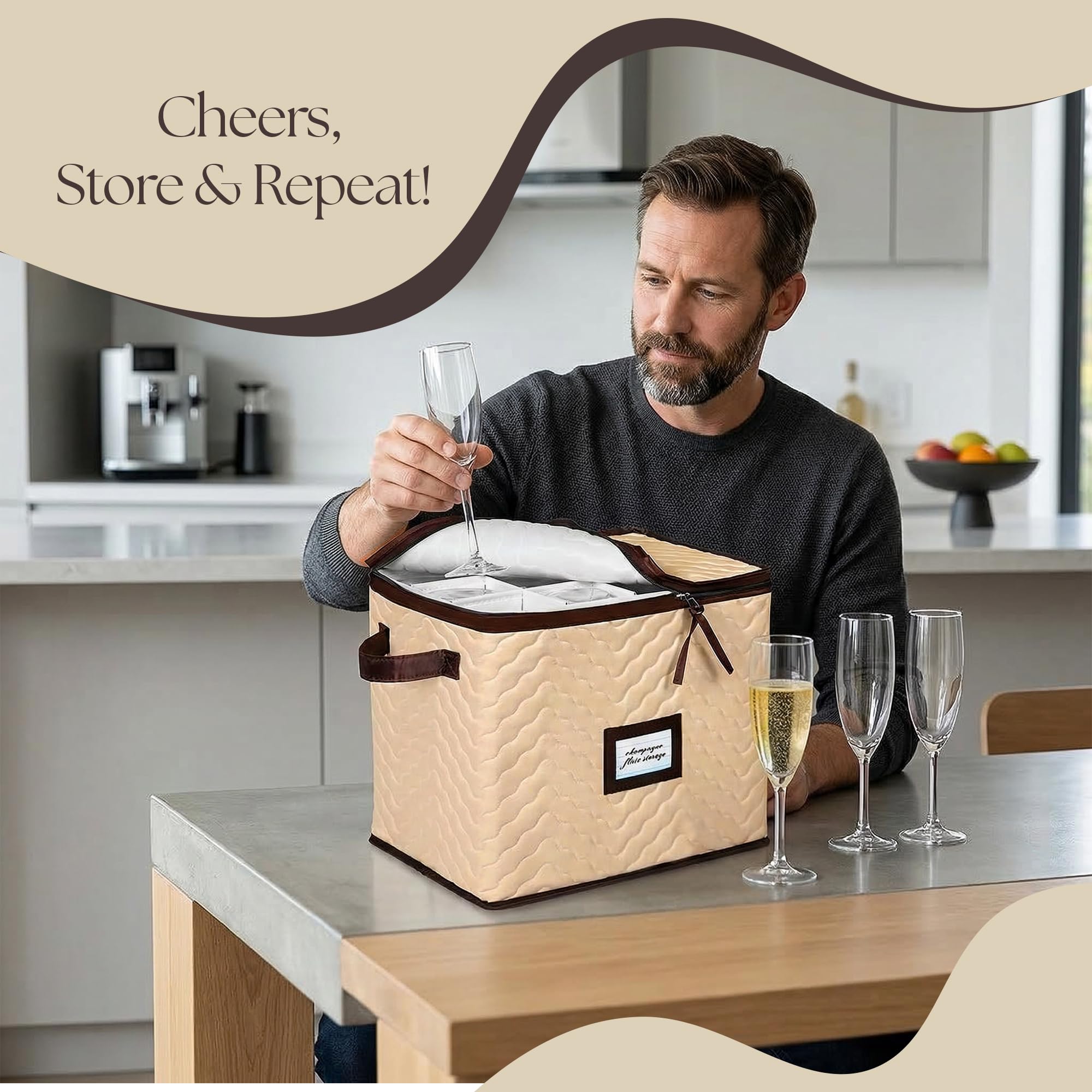 HOLDN STORAGE Durable Wine Glass Storage Box with Dividers - Holds 12 Champagne Flutes, Protects Stemware & Fine China - View 2 of 8