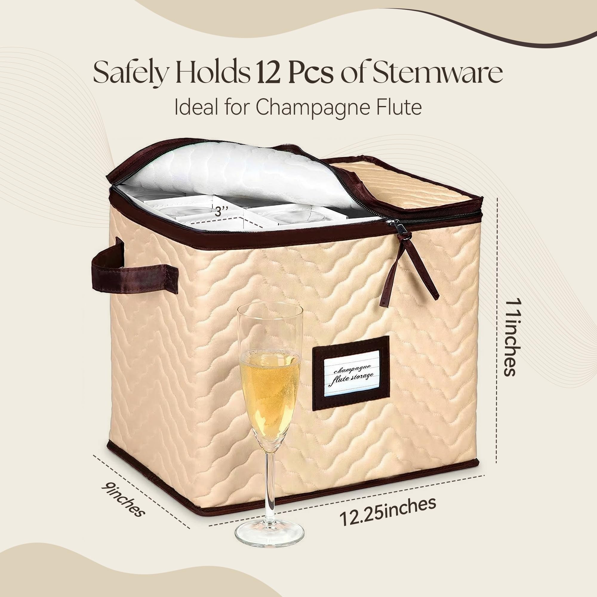 HOLDN STORAGE Durable Wine Glass Storage Box with Dividers - Holds 12 Champagne Flutes, Protects Stemware & Fine China - View 3 of 8