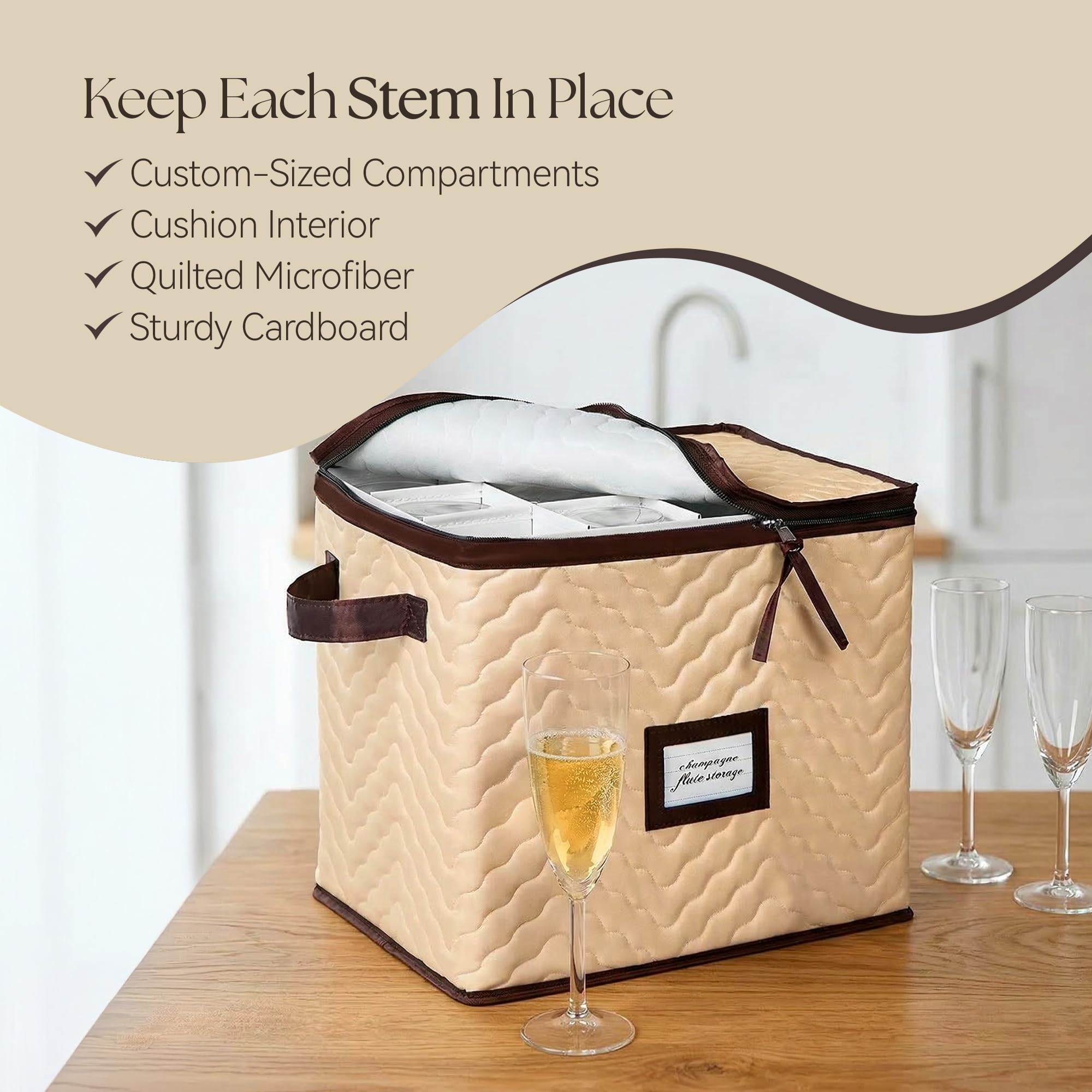 HOLDN STORAGE Durable Wine Glass Storage Box with Dividers - Holds 12 Champagne Flutes, Protects Stemware & Fine China - View 4 of 8