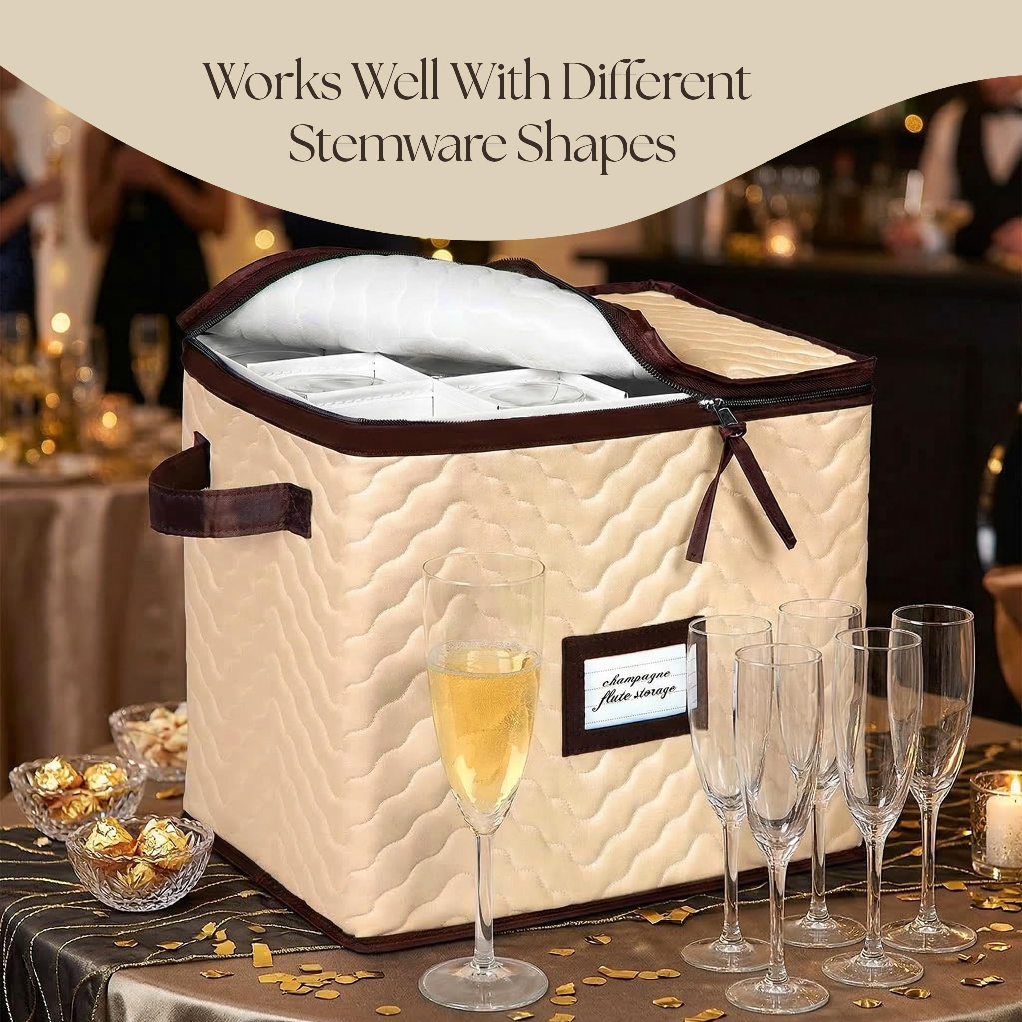 HOLDN STORAGE Durable Wine Glass Storage Box with Dividers - Holds 12 Champagne Flutes, Protects Stemware & Fine China - View 7 of 8