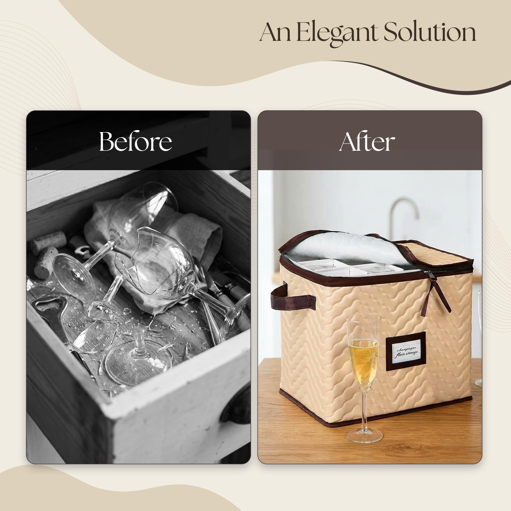 HOLDN STORAGE Durable Wine Glass Storage Box with Dividers - Holds 12 Champagne Flutes, Protects Stemware & Fine China - View 8 of 8